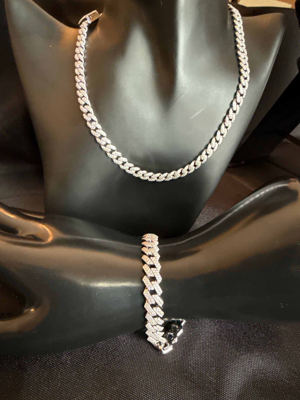 Iced out Monaco chain and bracelet set