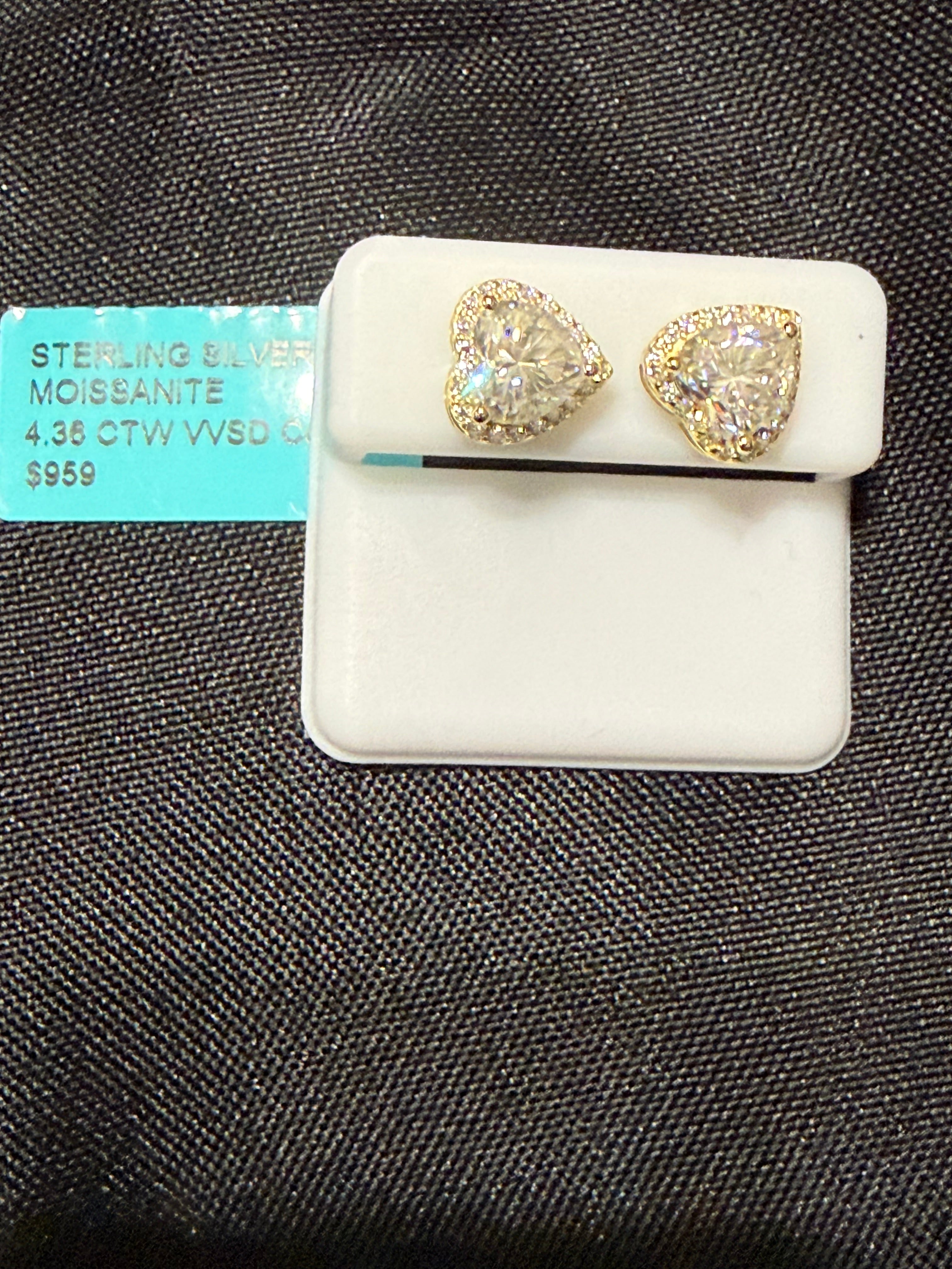 4ctw Moissanite Heart Shaped Earrings